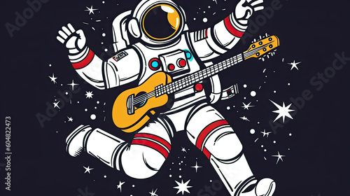 Cheerful Astronout Playing Guitar in a Cosmic Wonderland