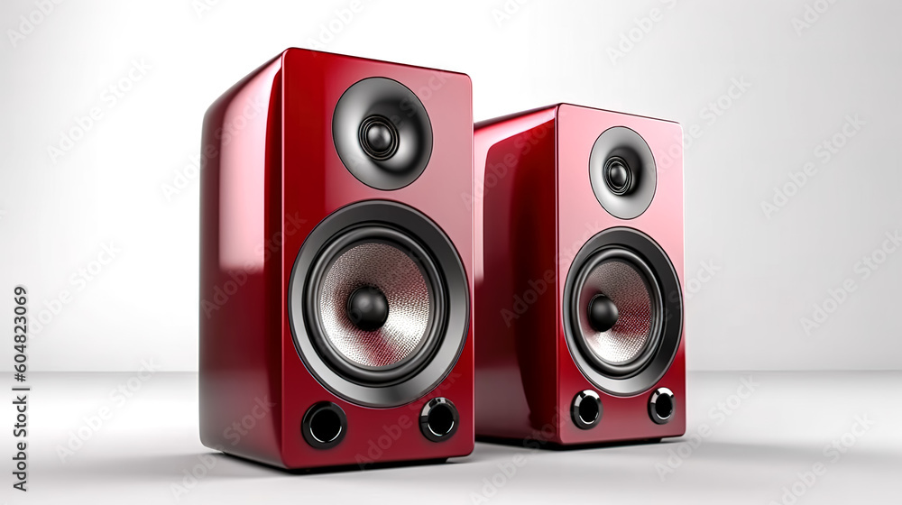 Fototapeta premium Music speakers on light background, generative AI.