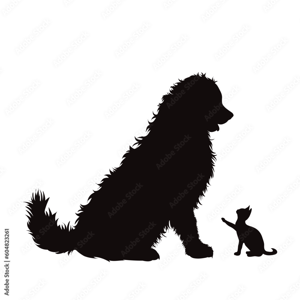 Vector silhouette of dog with cat on white background. Vector silhouette of dog with cat on white background.