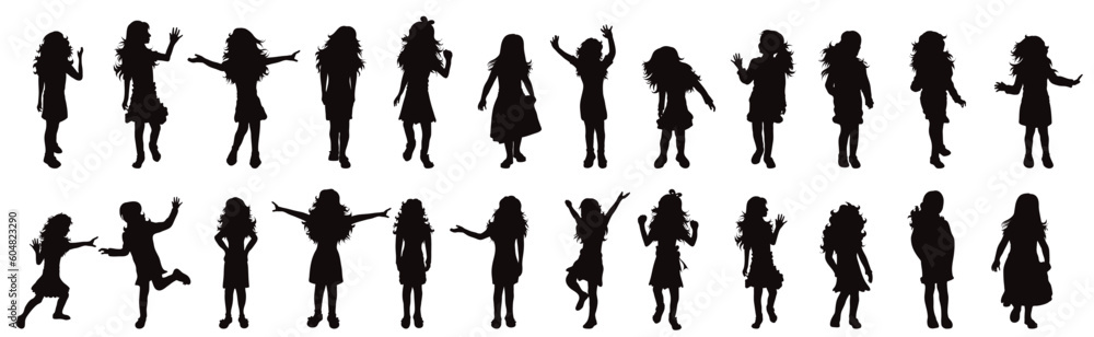 Set of vector silhouette of children on white background.