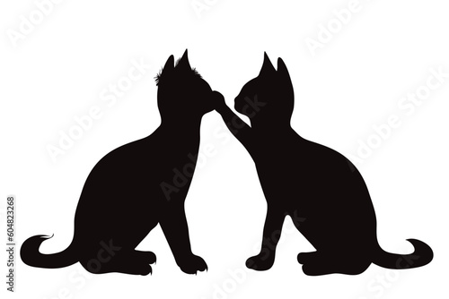 Vector silhouette of couple of cats on white background.