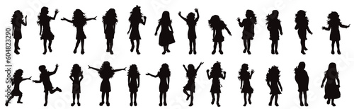 Set of vector silhouette of children on white background.