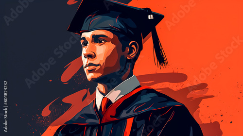 Young male graduate wearing a graduation cap, generative AI.