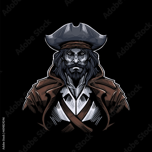 detail T-shirt Illustration of a pirate captain wearing brown coats