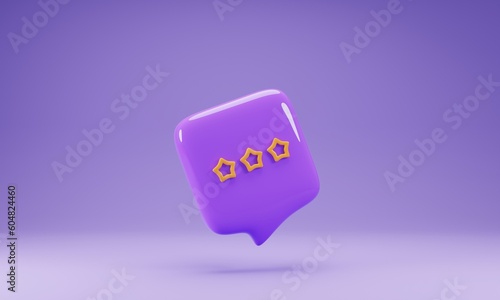 3d rendering speech bubble with stars icon isolated on purple background. 3d illustration