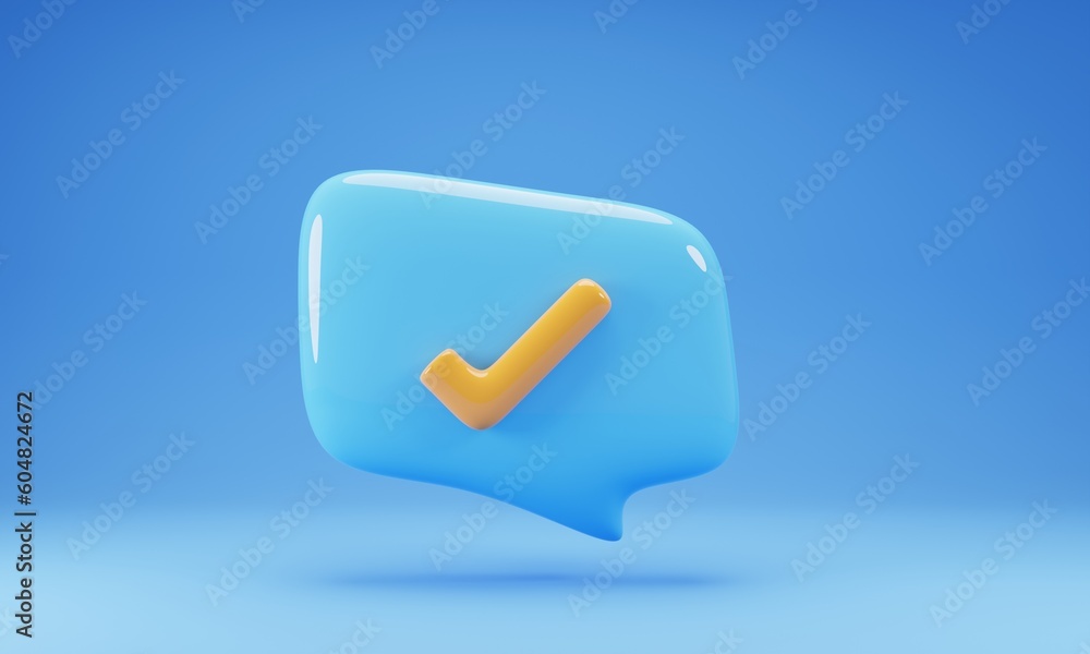 Blue speech bubble with checklist icon isolated on blue background. 3d rendering illustration Blue speech bubble with checklist icon isolated on blue background. 3d rendering illustration