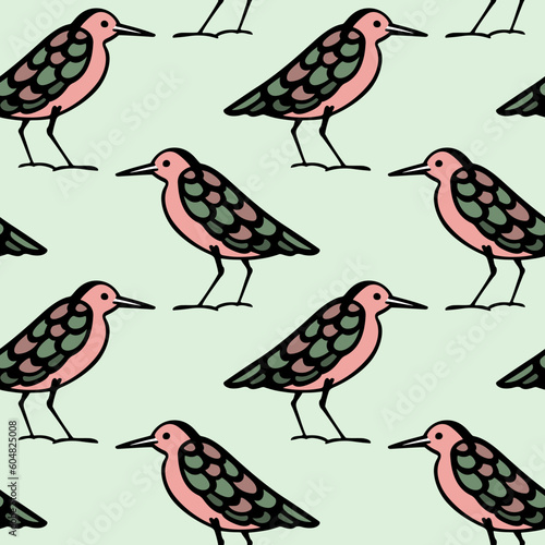 Vector seamless pattern with hand drawn cute plovers made in decorative style. Beautiful animal design elements  ink drawing. Perfect for prints and patterns