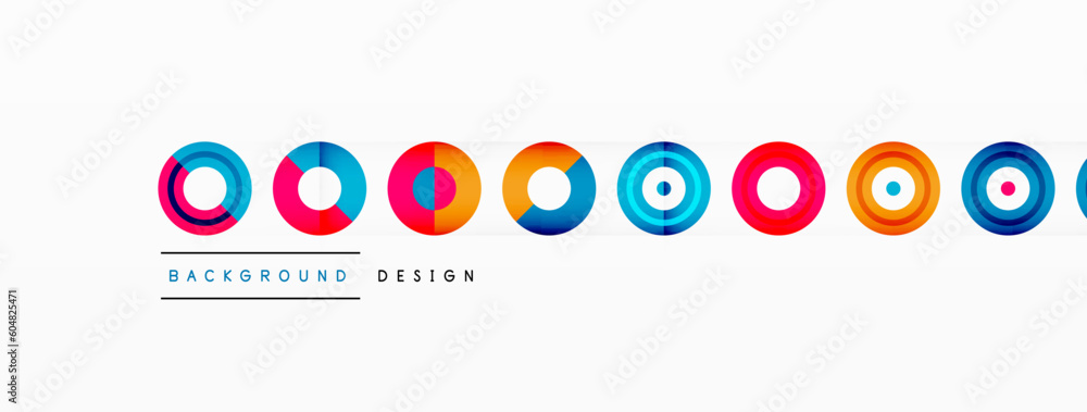 Eye-catching background of colorful circles of equal size arranged in abstract pattern. Circle boasts unique tone or hue, creating rainbow effect. Design has upbeat, contemporary feel