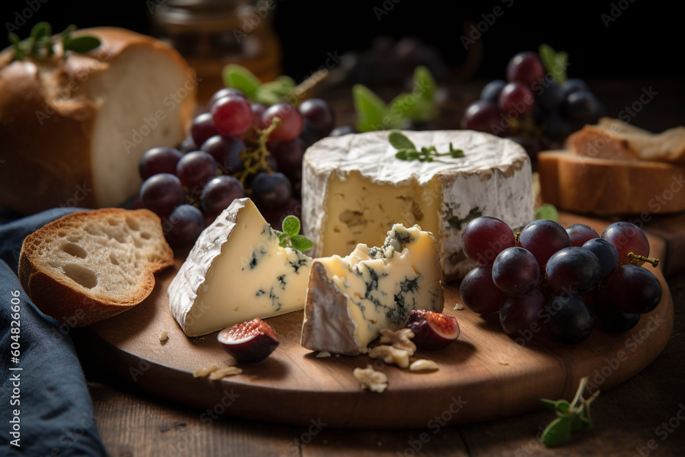 Blue cheese and grapes created with Generative AI technology
