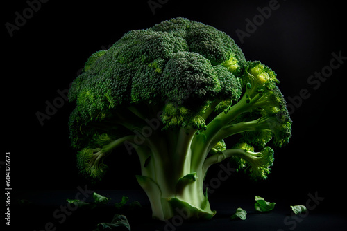 Broccoli on a black background created with Generative AI technology