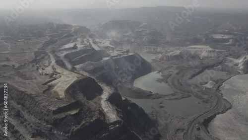 Drone view of open-cast coal mines at Gevra in Chhattisgarh, India. photo