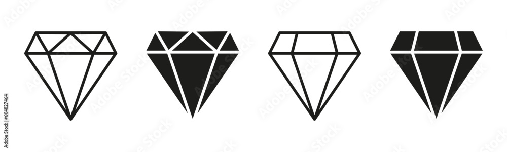 Set of diamond icons. A collection of icons depicting diamonds, which are widely recognized as symbols of luxury, elegance, and preciousness. Set of diamond icons. A collection of icons depicting diamonds, which are widely recognized as symbols of luxury, elegance, and preciousness.