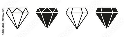 Set of diamond icons. A collection of icons depicting diamonds, which are widely recognized as symbols of luxury, elegance, and preciousness.
