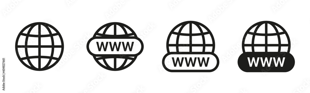 Set of www planet icons. A collection of icons featuring a planet with the inscription www, representing the interconnectedness and global nature of the World Wide Web. Set of www planet icons. A collection of icons featuring a planet with the inscription www, representing the interconnectedness and global nature of the World Wide Web.