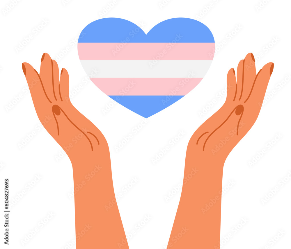 Obraz premium Two hands hold heart in lgbt flag colors. Concept of lgbt pride, lgbtq, freedom of choice equality, rights, lesbian, gay, bisexual, transgender love and homosexuality. Vector illustration