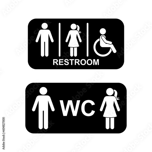 Public toilet man woman people with disability WC direction vector set. Restroom sign symbol stick figure icon silhouette pictogram