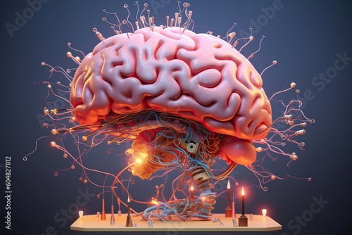 AI Generated. AI Generative. AI intelligence artificial brain head mind syntwave style future edication program. Graphic Art Illustration photo