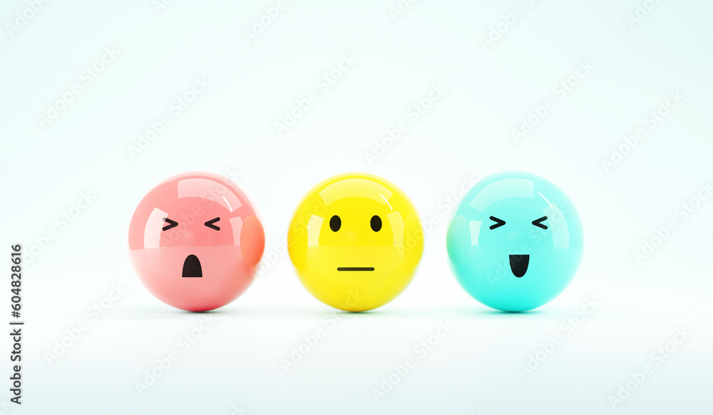 Set of emoji emoticons with sad and happy mood, evaluation, Increase rating, Customer experience, Satisfaction and best excellent services rating concept, Customer service evaluation. 3d render. Set of emoji emoticons with sad and happy mood, evaluation, Increase rating, Customer experience, Satisfaction and best excellent services rating concept, Customer service evaluation. 3d render.