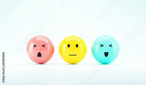 Set of emoji emoticons with sad and happy mood, evaluation, Increase rating, Customer experience, Satisfaction and best excellent services rating concept, Customer service evaluation. 3d render.