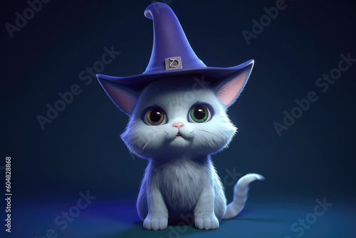 Cute cartoon character Magical Hat wizard cat, generative AI