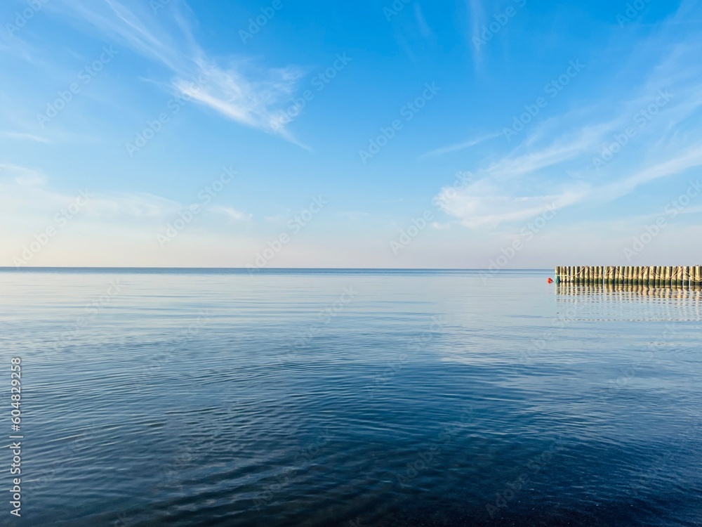 Blue seascape, sea view, calm sea coastline