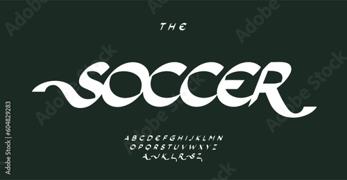 Calligraphic alphabet, expressive italic script letters with decorative swirl. Calligraphy font for unique logo, flourish headline, handwritten typography, tilted typographic design. Vector typeset