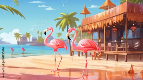 A flamingo on a beach in Mexico