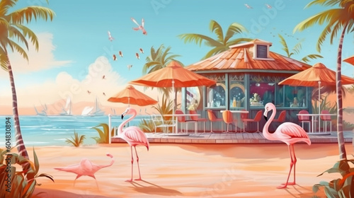 A flamingo on a beach in Mexico