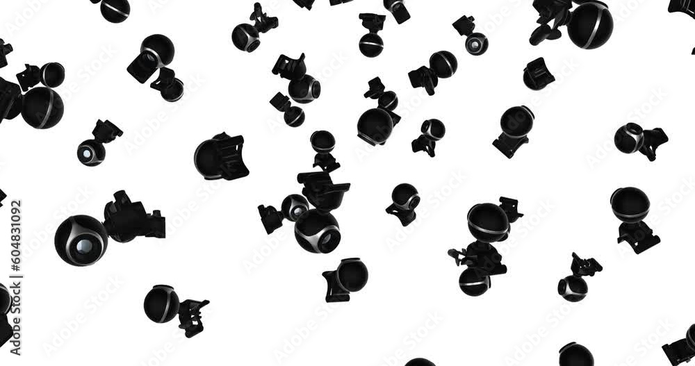 Webcams falling slow motion 3d animation Webcams falling slow motion 3d animation