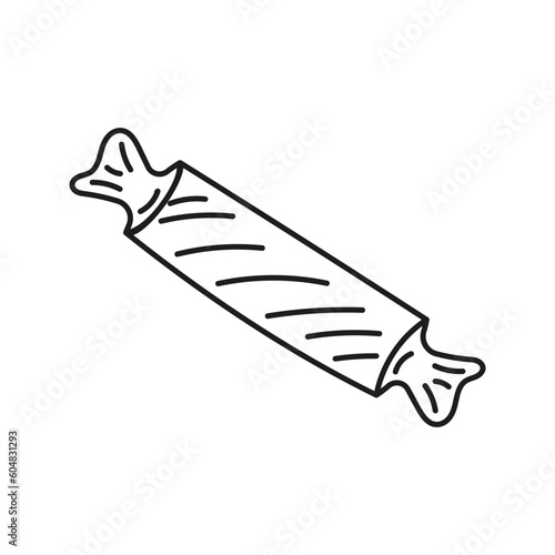 Isolated doodle candy in wrapper black and white. Outline vector illustration Icon sweets concept.