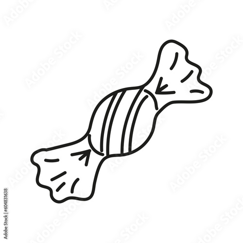 Isolated doodle candy in wrapper black and white. Outline vector illustration Icon sweets concept.