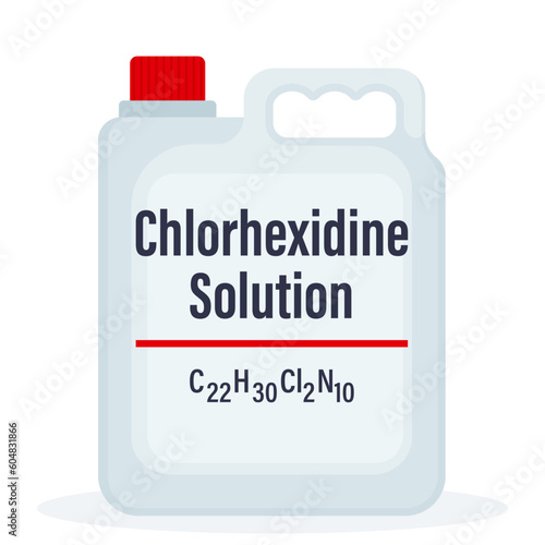 Chlorhexidine solution in big white plastic bottle vector illustration isolated on white background