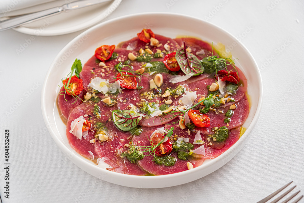 beef carpaccio in the restaurant
