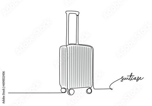 Suitcase - School education object, one line drawing continuous design, vector illustration.