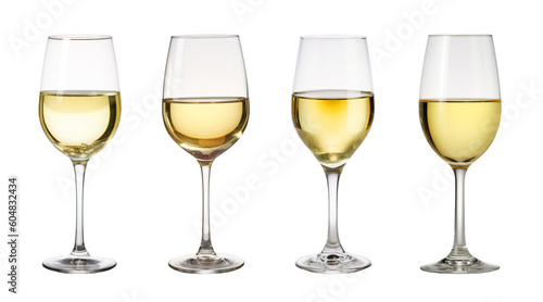 set of isolated illustrations of white wine glasses. Created with Generative AI photo