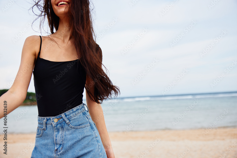 young woman sea lifestyle smile summer running travel beach sunset beautiful young woman sea lifestyle smile summer running travel beach sunset beautiful