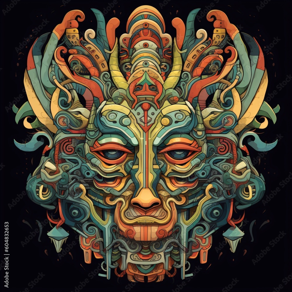 native ritual mask on black background, traditional tribal ornament, generative ai native ritual mask on black background, traditional tribal ornament, generative ai
