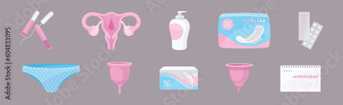 Menstruation or Period with Female Hygienic Object Vector Set
