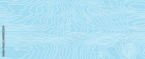 Topographic map lines, earth relief, contour background. Geographic grid, elevation map. Seamless wooden pattern. Blue background. Vector illustration