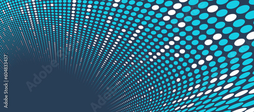 Dotted vector abstract background, blue dots in perspective flow, multimedia information theme, big data technology image, cool backdrop.
