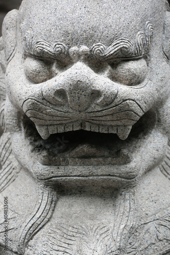 Guardian Lion sculpture outside building in China