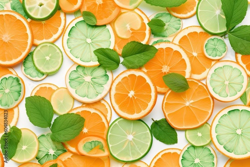 Summer background citrus fruits with mint, mojito cocktail. Generative AI