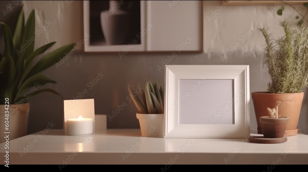 Blank photo frame on table Blank photo frame on table