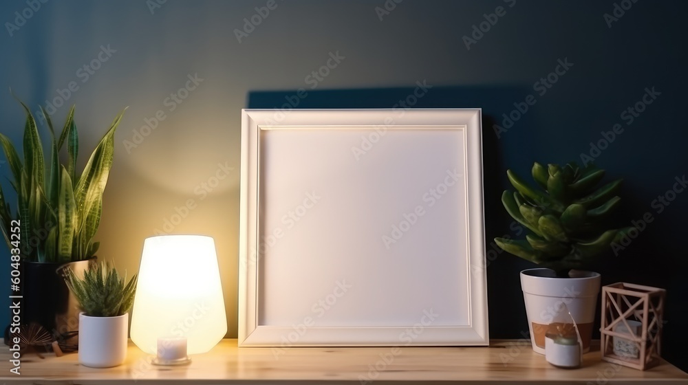 Blank photo frame on table Blank photo frame on table