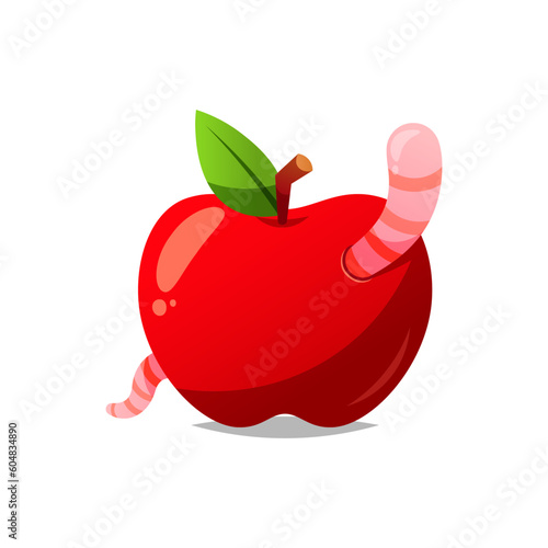 Worm in apple vector isolated white background.