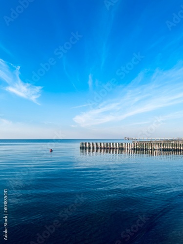 Blue seascape, sea view, calm sea coastline © Oksana
