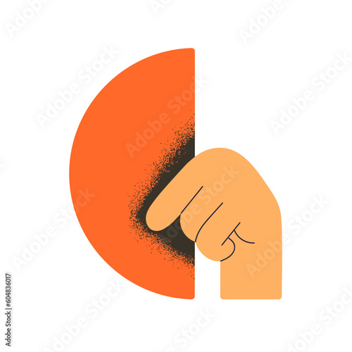Hand holding geometric shape. Geometry figure, semi-sphere symbol, unknown ne...