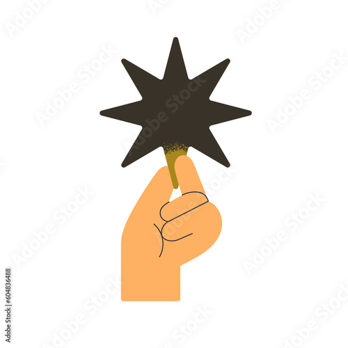 Hand holding star. Abstract creative element, reward and success symbol, octagram. Benefit, bonus, award and prize. Creativity, idea concept. Flat vector illustration isolated on white background