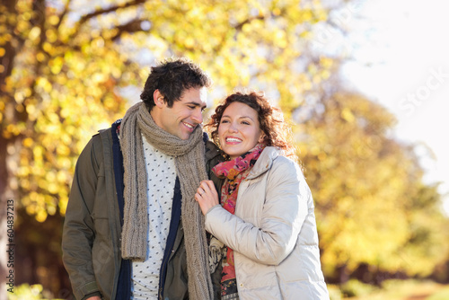 Couple walking together in park