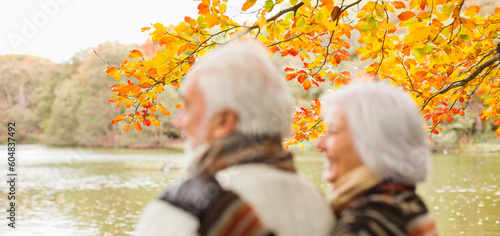 Older couple standing in park